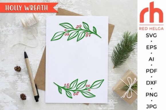 Download Holly Wreath SVG, Christmas Frame DXF - Wreath svg Collection
